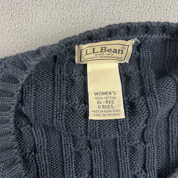 LL Bean Sweater Womens XL Blue Cardigan Stretch Button Up Cable Knit Casual - Picture 2 of 5